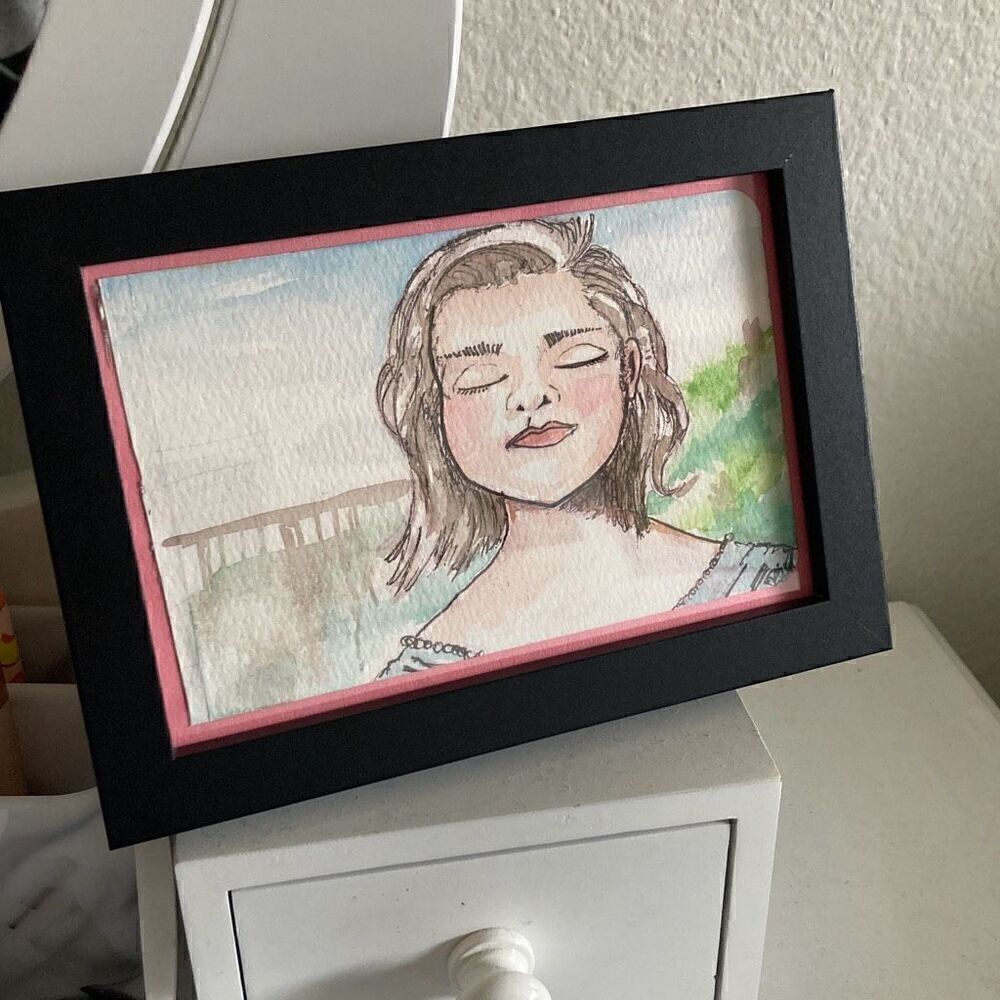 Framed Watercolor and Ink Painting